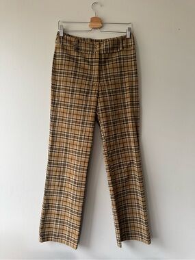 90s Groggy Beige Plaid Straight-Leg Trousers